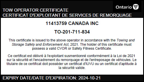 Tow Operator Certificate Ontario